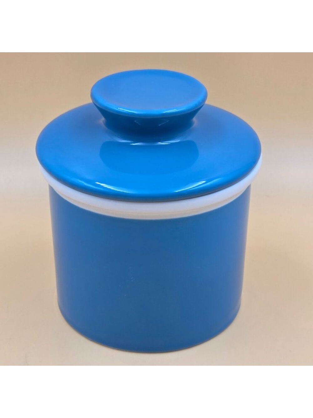 Sweese French Butter Crock Bell Blue White Porcelain Butter Keeper Dish